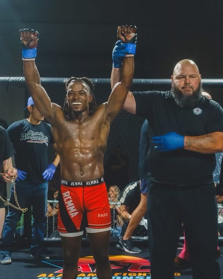 An athlete celebrating victory